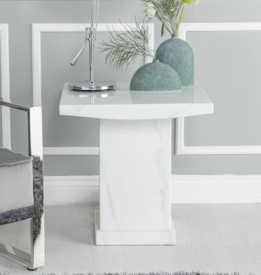 Turin Marble Lamp Table White Square Top with Pedestal Base