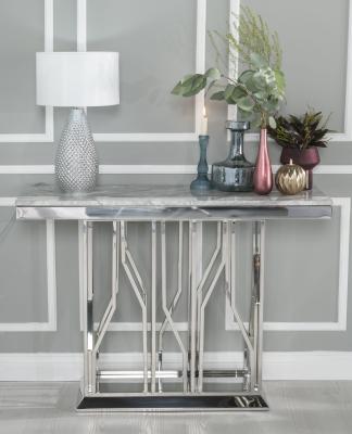 Vortex Marble Console Table Grey Rectangular Top with Steel Chrome Base