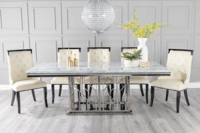 Product photograph of Vortex 220cm Grey Marble And Chrome Dining Set - Carmela Cream Faux Leather Dining Chair from Choice Furniture Superstore
