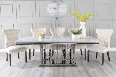Product photograph of Vortex 220cm Grey Marble And Chrome Dining Set - Courtney Champagne Fabric Dining Chair from Choice Furniture Superstore