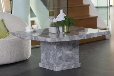 Turin Marble Coffee Table Grey Square Top with Pedestal Base