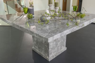 Turin Marble Dining Table Grey 140cm Seats 6 to 8 Diners Square Top with Pedestal Base
