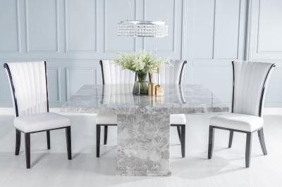 Product photograph of Turin 140cm Square Grey Marble Dining Set - Cadiz White Faux Leather Chairs from Choice Furniture Superstore