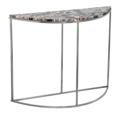 Product photograph of Clearance - Agate Natural Stone Half Moon Console Table With Silver Chrome Metal Frame from Choice Furniture Superstore