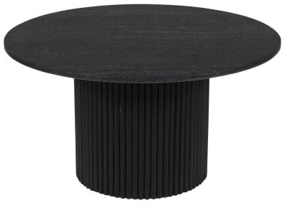 Product photograph of Carra Marble Coffee Table Black Round Top With Fluted Ribbed Drum Base from Choice Furniture Superstore