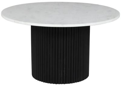 Carra Marble Coffee Table White Round Top with Black Fluted Ribbed Drum Base