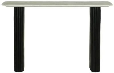Carra Marble Console Table White Top with Black Fluted Ribbed Double Pedestal Base