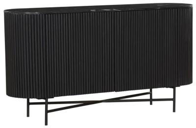 Carra Marble Medium Sideboard Black Top with Fluted Ribbed Drum Base