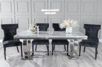 Product photograph of Glacier Grey Marble And Chrome Dining Set - Courtney Black Fabric Dining Chair from Choice Furniture Superstore