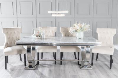 Product photograph of Glacier Grey Marble And Chrome Dining Set - Courtney Champagne Fabric Dining Chair from Choice Furniture Superstore