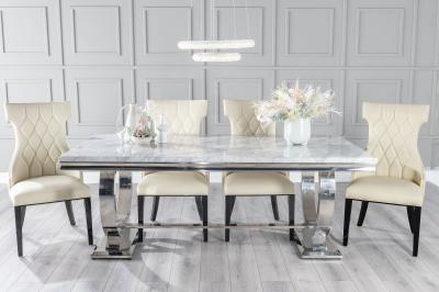 Image of Glacier Grey Marble Dining Set - Mimi Cream Faux Leather Chairs