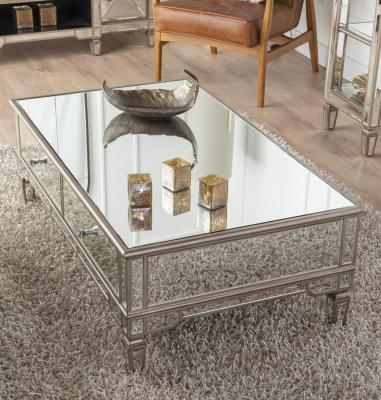 Product photograph of Antoinette Mirrored Champagne Trim Coffee Table from Choice Furniture Superstore