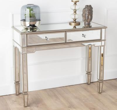 Antoinette Mirrored Console Table with Champagne Trim