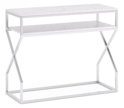 Product photograph of Clearance - Scala White Marble Top And Chrome Console Table With Middle Shelf from Choice Furniture Superstore