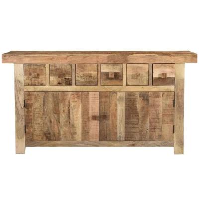 Dakota Mango Wood Kitchen Sideboard, Indian Light Natural Rustic Finish, 160cm Large Cabinet - 2 Door with 6 Drawers