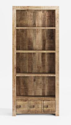 Product photograph of Clearance - Dakota Mango Wood Narrow Bookshelf Indian Light Natural Rustic Finish 1 Drawer Bottom Storage Shelving Unit - Open Display Unit from Choice Furniture Superstore