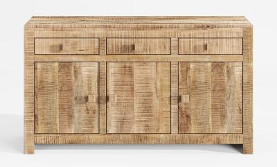 Dakota Mango Wood Sideboard, Indian Light Natural Rustic Finish, 135cm Medium Cabinet - 3 Door with 3 Drawers