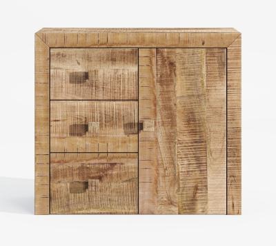 Dakota Mango Wood Sideboard, Indian Light Natural Rustic Finish, 85cm Small Cabinet - 1 Door with 3 Drawers