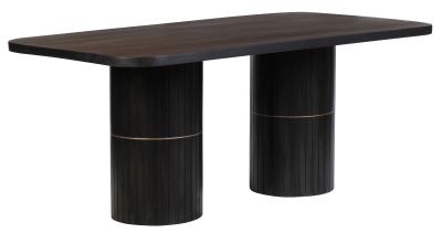 York Black Mango Wood 180cm Dining Table with Fluted Base - 6 Seater