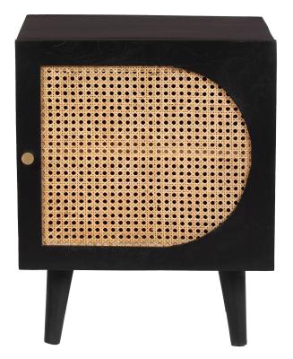 Product photograph of Clearance - Japandi Black Mango Wood And Rattan 1 Door Bedside Cabinet - Brand New Item from Choice Furniture Superstore