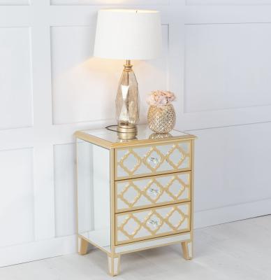 Product photograph of Casablanca Mirrored 3 Drawer Bedside Cabinet With Gold Trim from Choice Furniture Superstore