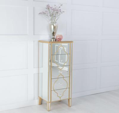 Casablanca Mirrored Gold Trim 5 Drawer Narrow Chest