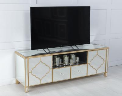 Product photograph of Casablanca Mirrored Tv Unit With Gold Trim from Choice Furniture Superstore