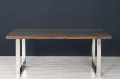 Railway Sleeper Coffee Table with Glass Top, Rectangular with Stainless Steel Chrome U Legs, Made from Reclaimed Wood