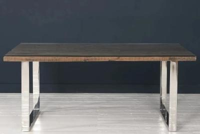 Product photograph of Clearance - Railway Sleeper Dining Table With Glass Top 160cm Rectangular Seats 6 Diners With Stainless Steel Chrome U Legs Made From Reclaimed Wood from Choice Furniture Superstore