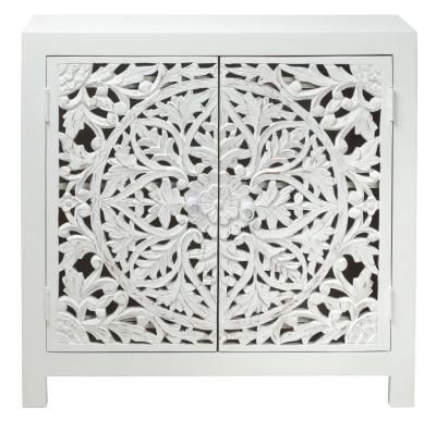 Product photograph of Boho White Washed Light Distressed Carved Mango Wood Compact Small Sideboard - 89cm from Choice Furniture Superstore