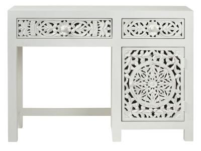 Boho White Carved Wooden Desk