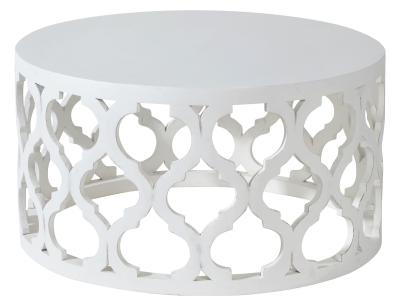 Product photograph of Clearance - Boho White Washed Light Distressed Carved Mango Wood Round Coffee Table from Choice Furniture Superstore