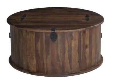 Product photograph of Clearance - Ganga Sheesham Storage Coffee Table Indian Wood Round Top - 1 Door from Choice Furniture Superstore