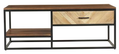 Product photograph of Clearance - Rennes Chevron 1 Drawer Storage Coffee Table - Rustic Mango Wood from Choice Furniture Superstore