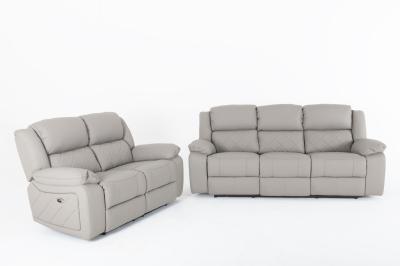 Bentley Light Grey Leather Recliner 3+2 Seater Sofa Suite