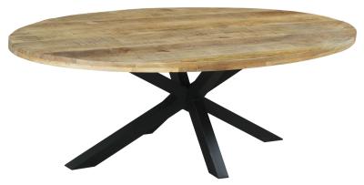 Fargo 12 Seater Industrial Oval Dining Table - Rustic Mango Wood With Black Spider Legs