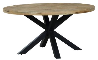 Fargo 6 Seater Industrial Round Dining Table - Rustic Mango Wood With Black Spider Legs