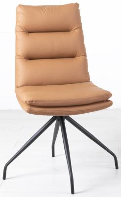 Diego Brown Leather Swivel Dining Chair With Black Legs