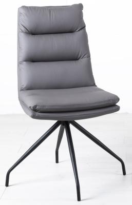 Diego Grey Leather Swivel Dining Chair With Black Legs