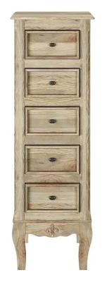 Fleur French Style Washed Grey 5 Drawer Narrow Tall Chest - Made in Solid Rustic Mango Wood