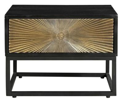 Luxe Black and Antique Gold Starburst Side Table- 1 Drawer