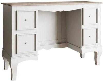Fleur French Style White Shabby Chic 4 Drawer Kneehole Dressing Table - Made in Solid Mango Wood