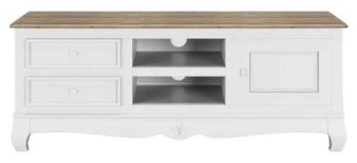 Fleur French Style White Shabby Chic TV Unit - Made in Solid Mango Wood