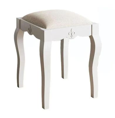 Fleur French Style White Shabby Chic Padded Dressing Stool - Made in Solid Mango Wood