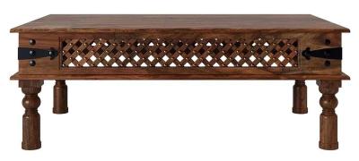 Maharani Sheesham Coffee Table, Indian Wood, Large Rectangular Top Lattice Design with 4 Turned Legs