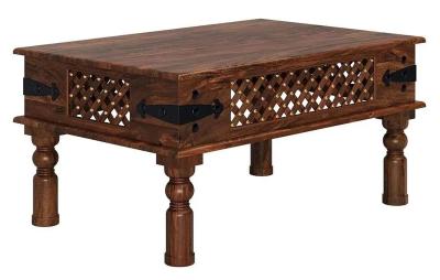 Maharani Sheesham Coffee Table, Indian Wood, Rectangular Top Lattice Design with 4 Turned Legs