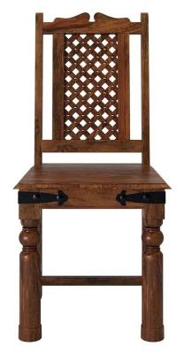 Maharani Sheesham Dining Chair, Indian Wood, Lattice Jali Design with 4 Turned Legs