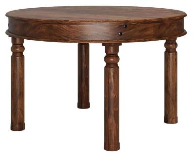 Maharani Sheesham Dining Table, Indian Wood, 120cm Seats 4 Diners Round Top with 4 Turned Legs