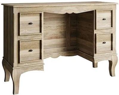 Fleur French Style Washed Grey 4 Drawer Kneehole Dressing Table - Made in Solid Rustic Mango Wood