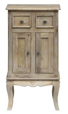 Fleur French Style 2 Door Washed Grey Hall Cabinet - Made in Solid Rustic Mango Wood